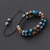 Men's Adjustable Woven Yoga Bracelet with Natural Tiger Eye Beads and Black Magnetic Clasp