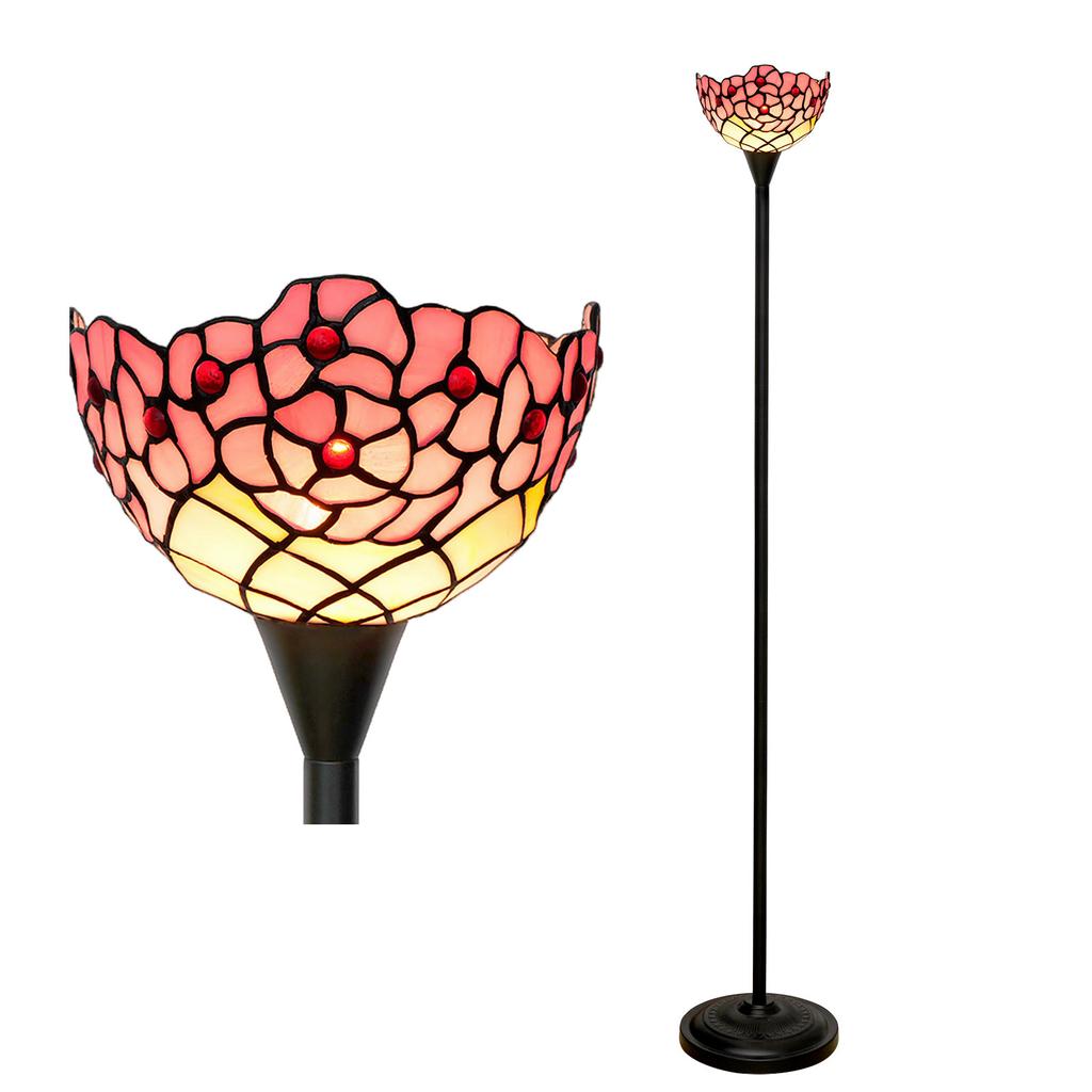 Stained Glass Torchiere Floor Lamp Industrial Style Standing Corner Light Antique Handcrafted Pole Floor Reading Uplight Lamp