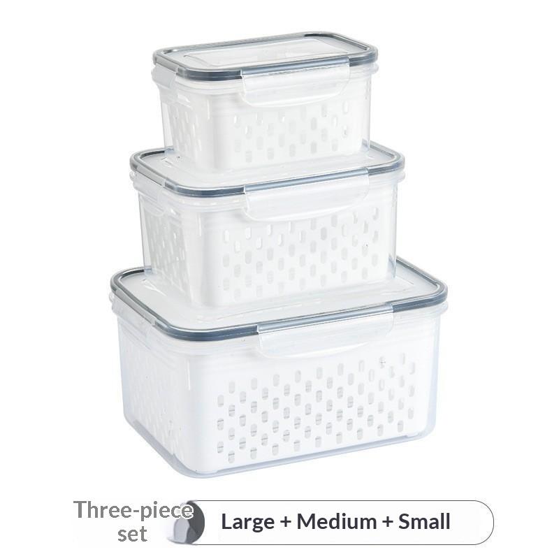 Plastic Fresh-Keeping Container Set With Lid Suitable For Refrigerator Filter Fresh-Keeping Fruits Vegetables Berries And Meat