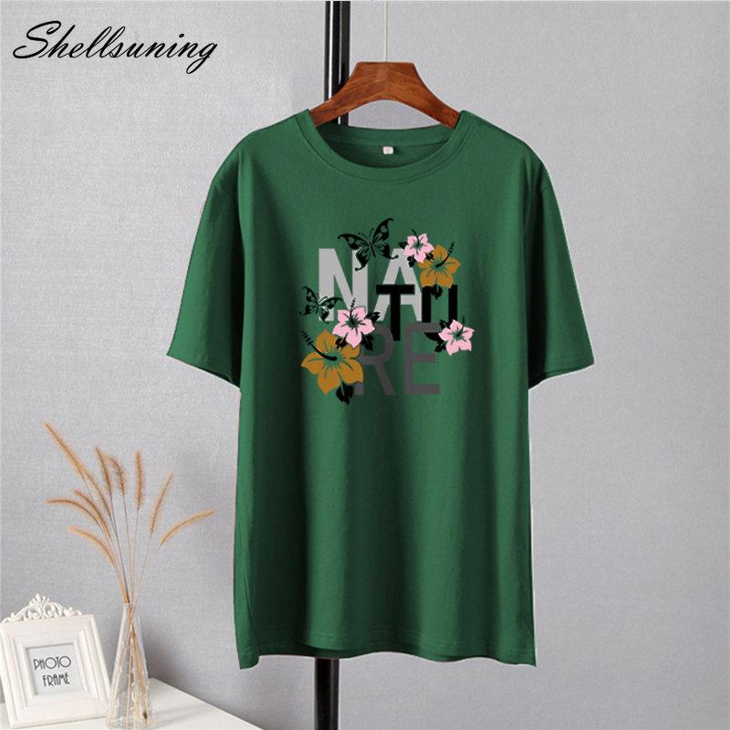 Shellsuning Vintage Graphic Harajuku Trička s potiskem Dámské 100% bavlna O Krátký rukáv Měkké trička Dámská Jednoduchá estetická trička