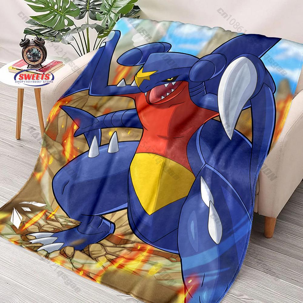 6 Sizes Pokemon Garchomp Print Blanket for Kids and Adults Bedroom Living Room Sofa Study Office Travel Camping Blanket Gifts