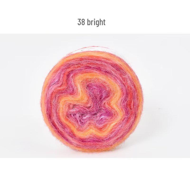 Hand-Dyed Gradient Rainbow Mohair Yarn - Fluffy, Soft, and Perfect for Knitting and DIY Projects.