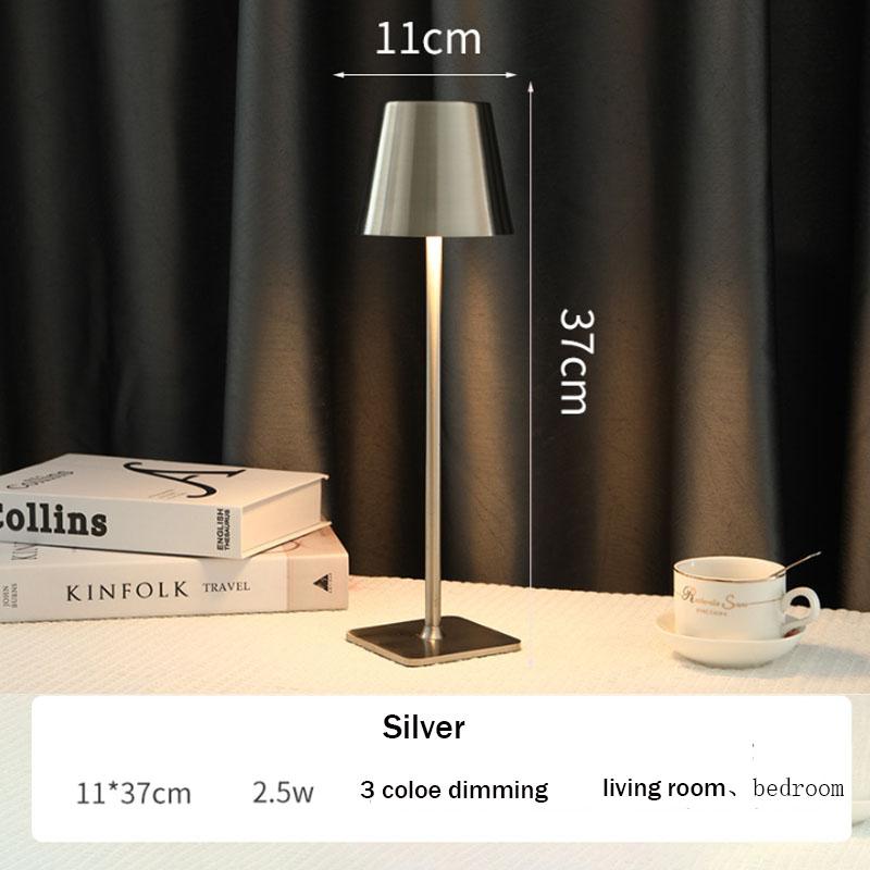 

Беспроводная настольная лампа с регулируемой яркостью, прикроватные лампы, освещение атмосферы ресторана, настольная лампа для декора комнаты, учебы, чтения, Lampara серебряный