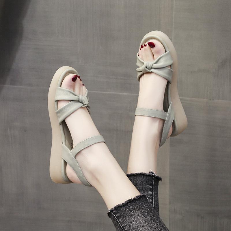 Platform sandals women's new summer flat-soled women's shoes with soft sole soft leather fairy wind beach sandals