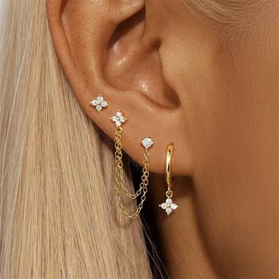3 Pcs Exquisite Zircon Flower Earrings Set For Women Elegant Sparkling Zircon Cartilage Earring Fashion Daily Jewelry