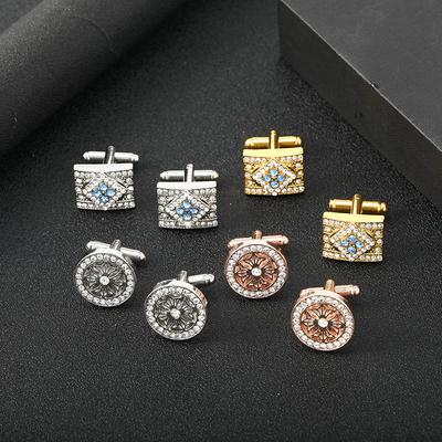 Kovové manžety s diamanty, Vysoce kvalitní francouzské slitiny manžetové knoflíčky, Jednoduché kulaté pánské košilové spony