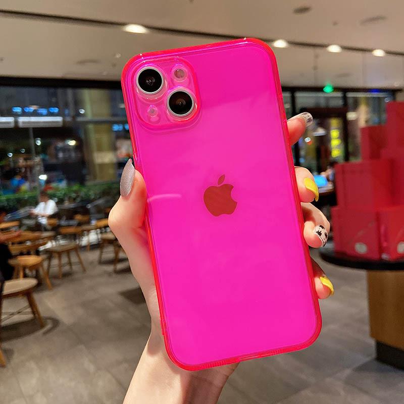 Applicable To IPhone16Promax Mobile Phone Case Apple 15 Fluorescent Transparent TPU Protective Case 12 Full-inclusive Solid Color Model X