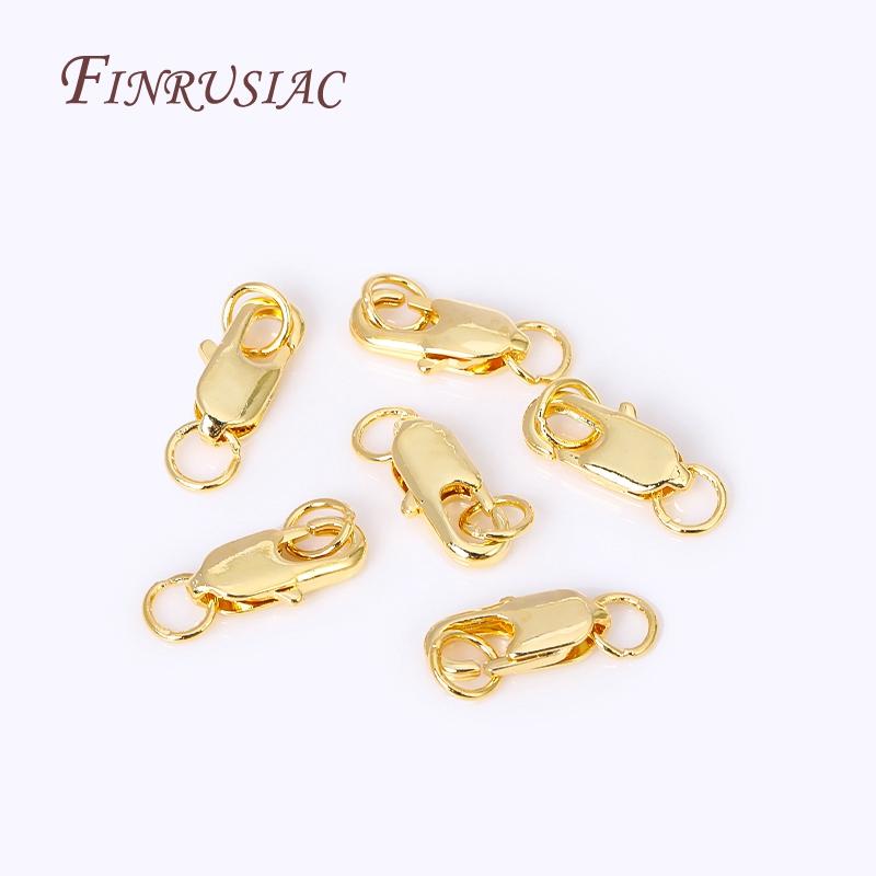 18K Gold Plated Oval Lobster Clasp with 2 Closed Ring Connectors For DIY Bracelet Necklace Lock Findings Jewelry Making Supplies