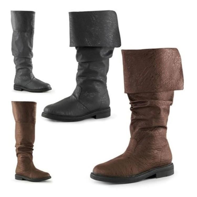 Men's Shoes Long Tube Boots, Flat Bottomed Men's Boots Retro Oversized