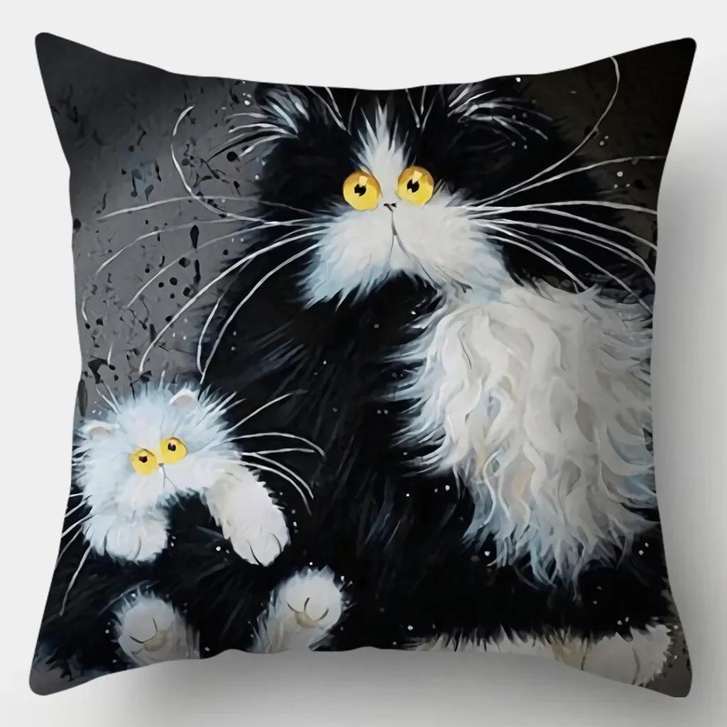 Cute Cat Pillowcase Square Sofa Pillow Cover Watercolor Loving Cushion cover