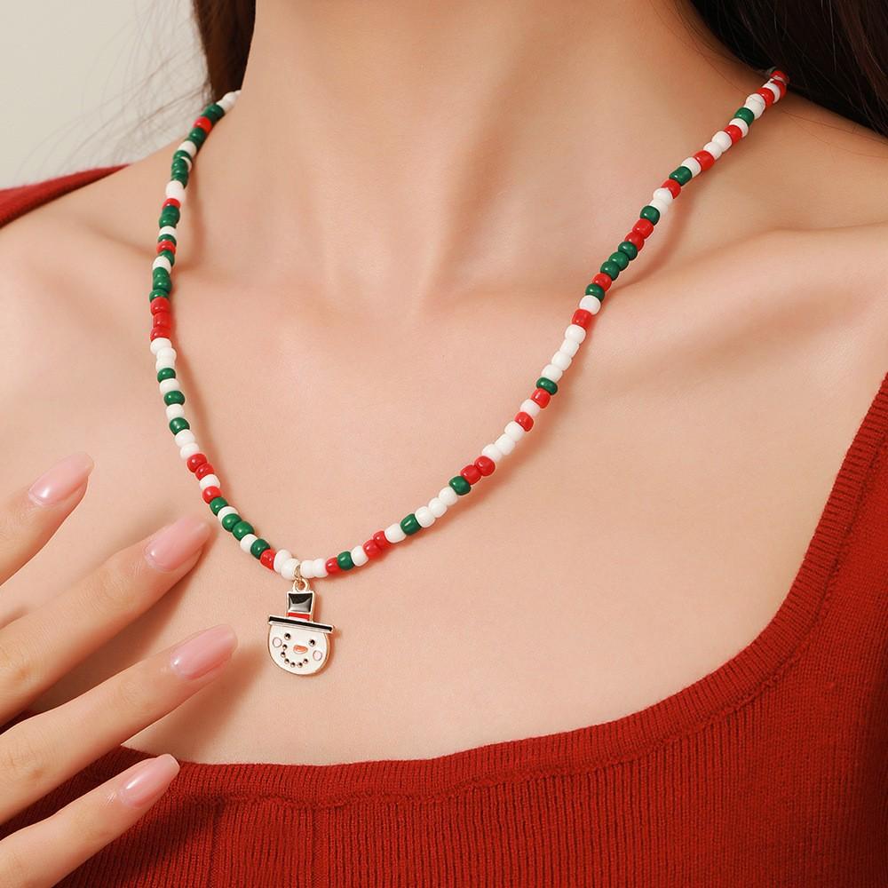 Snowflake Christmas Tree Santa Claus Pendant Chokers Women's Christmas Colorful Beads Necklace Collarbone Chain Xmas Gifts
