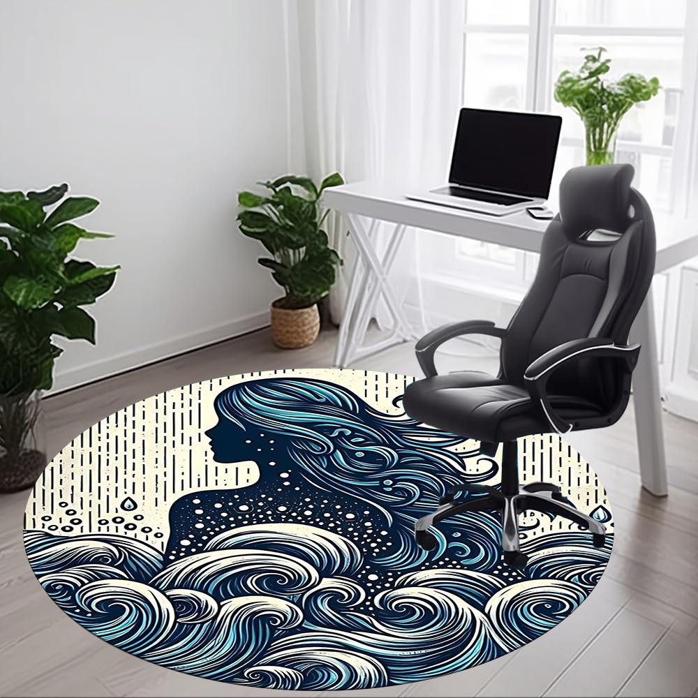 1pc Ocean Mermaid Office Round Area Rug, Mat Suitable For Office, Under Office Chairs Bedroom Living Room Home Decor, Room Deco