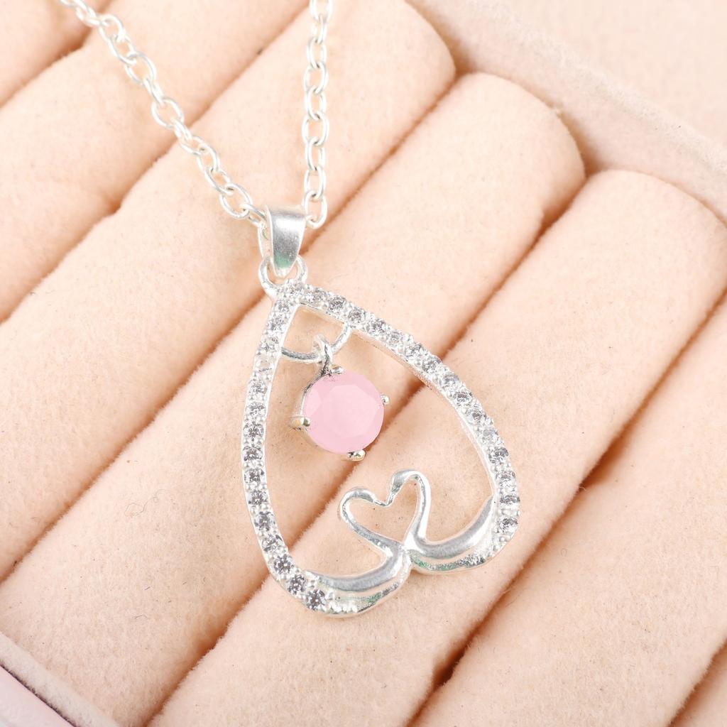 Rose Chalcedony Gemstone 925 Sterling Silver Gift Jewelry Zircon Pendant 1.27" CZP-4-15