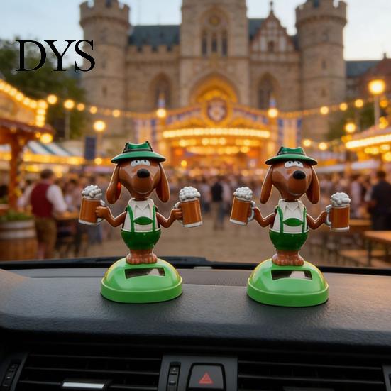 Durable Car Dashboard Toy Solar Powered Wobbling Dog Ornament Cute Beer Shaking for Pet Swing Figure Eco-Friendly Vibrating Driving Fatigue Relief