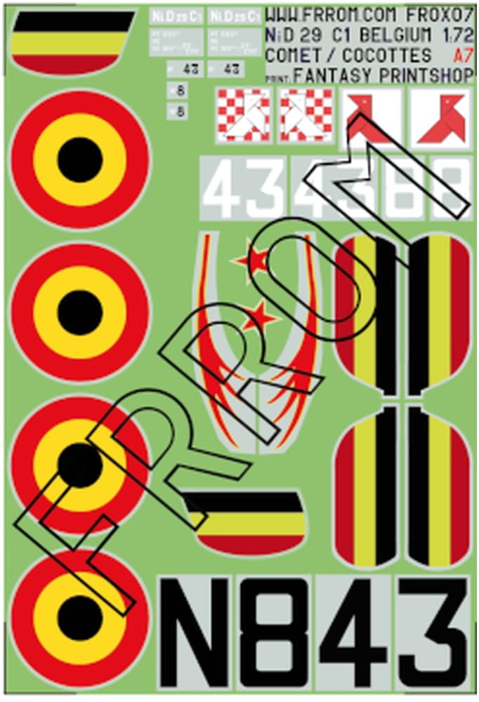 Belgium Nieuport Decal Plastic Model Decal AZUFR0X07 AZU-R-FROM 1/72 NiD-29 (for AZU-R-FROM)