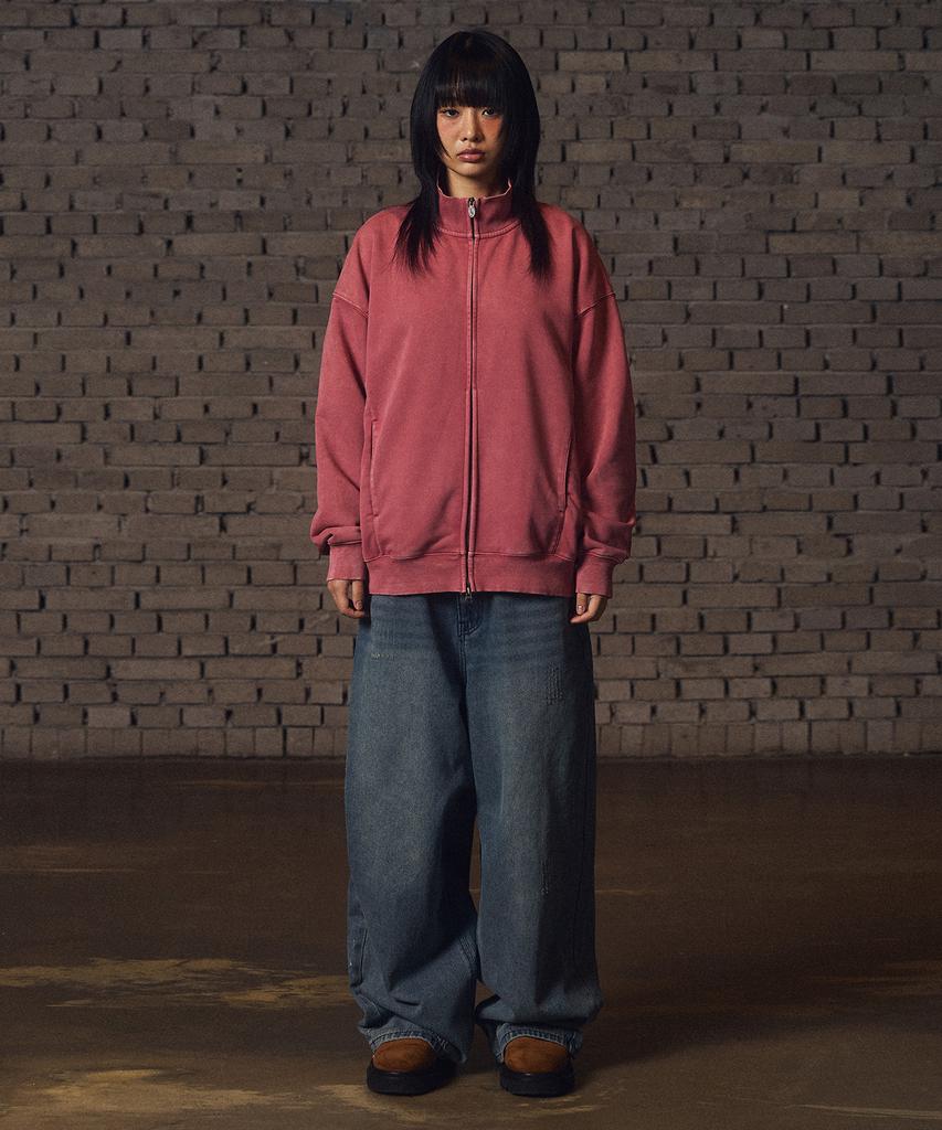 Filluminate Side Seam Pigment Zip Up-Gray