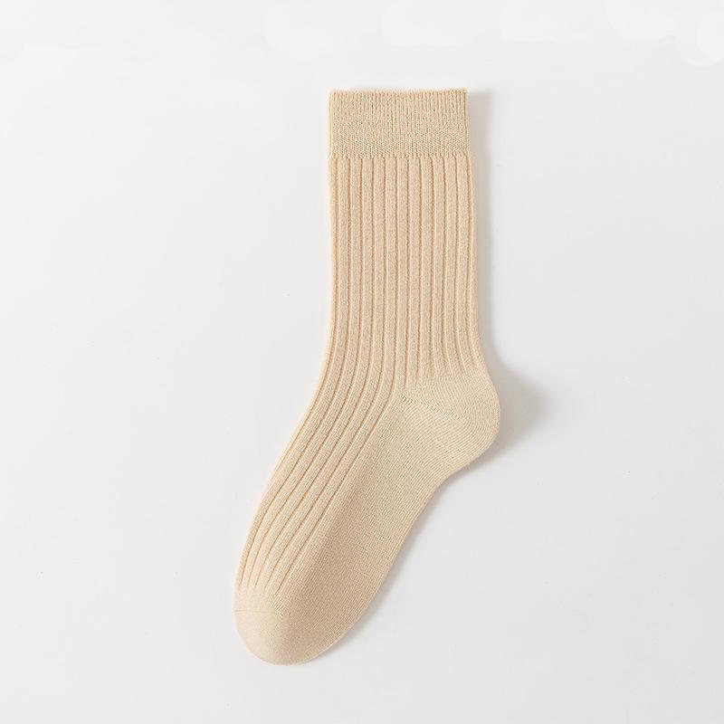 Female Spring and Autumn Pure Color All Build Loose Mouth In The Tube Pile Pile Cotton Socks