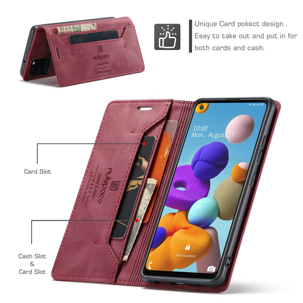 Premium Vintage Leather Wallet Case with RFID Blocking for Samsung Galaxy A21s - Elegant Flip Cover with Card Holder Shockproof Protection (4 Colors)