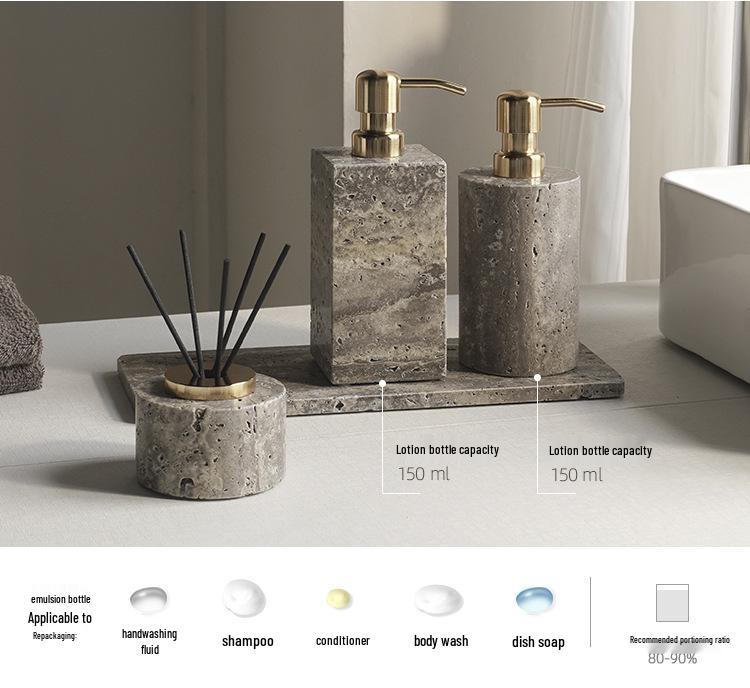 Set da Bagno Travertino Grigio Argento Wabi-Sabi: Vassoio e Decorazione per Lavabo.