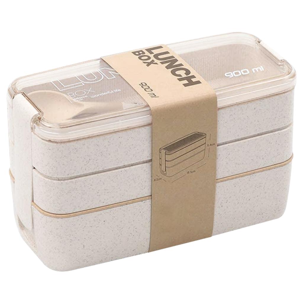 3-In-1 Compartment Wheat Straw Bento Box Reusable Tableware Lunch Containers Meal and Snack Food Containers Portable Lunch Box