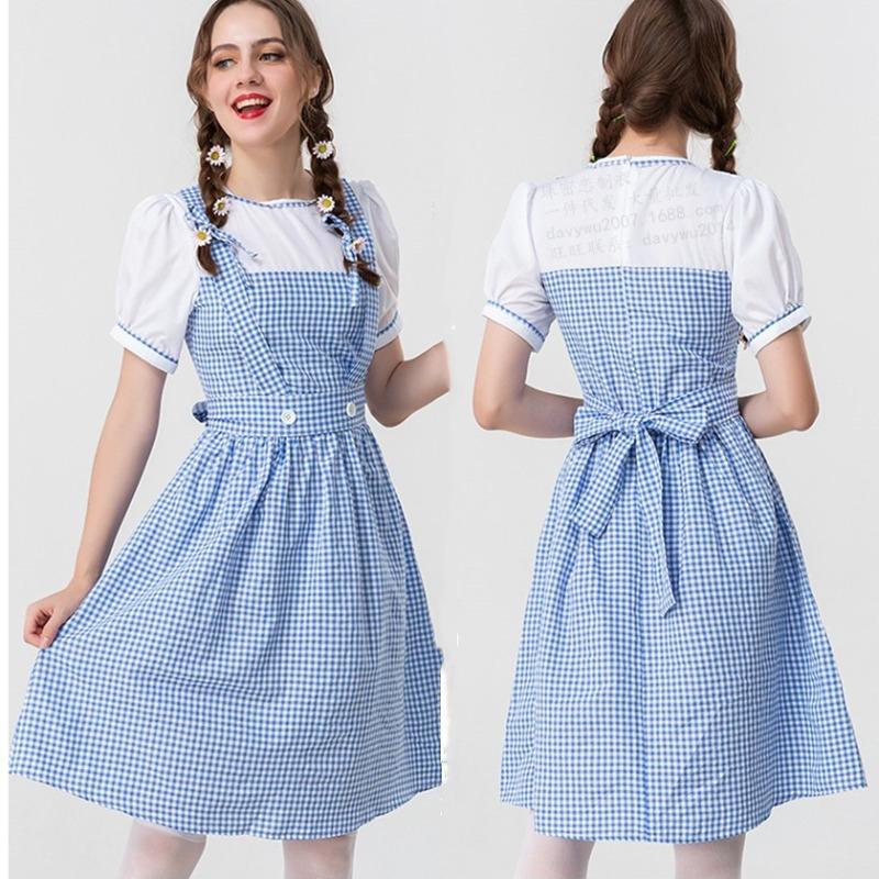 Halloween Parent-Child Adventures of Oz Blue plaid dress with headdress, daily cute style skirt