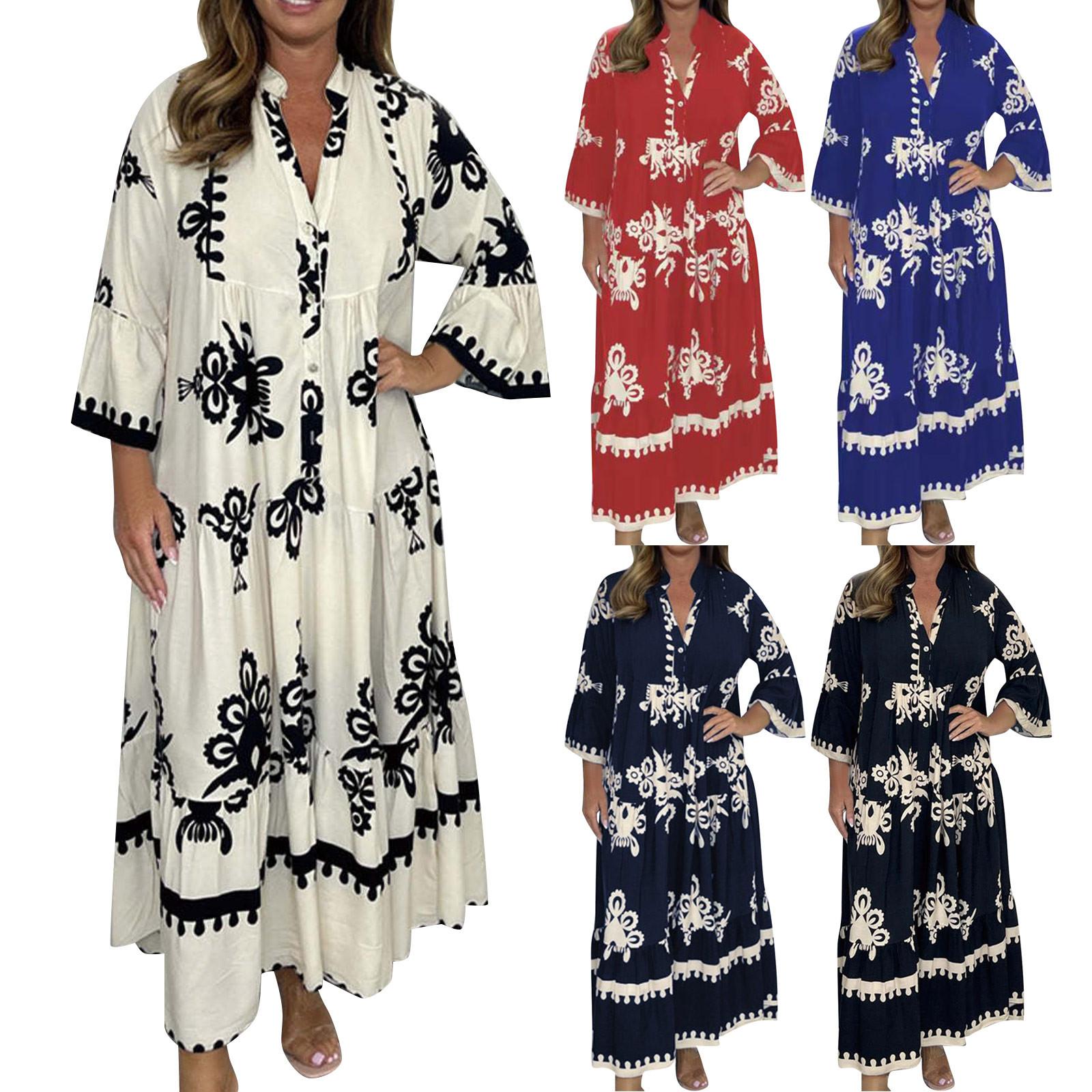 

Women s Floral Print High Waist Fashionable And Elegant Dress XL бежевий