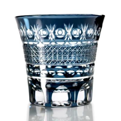 GREEM MARKET Crafts with Wooden Box Glasswork Kiriko Glass Cup Shochu Glass Kiriko Glass Product GMS00726 Number (Navy)