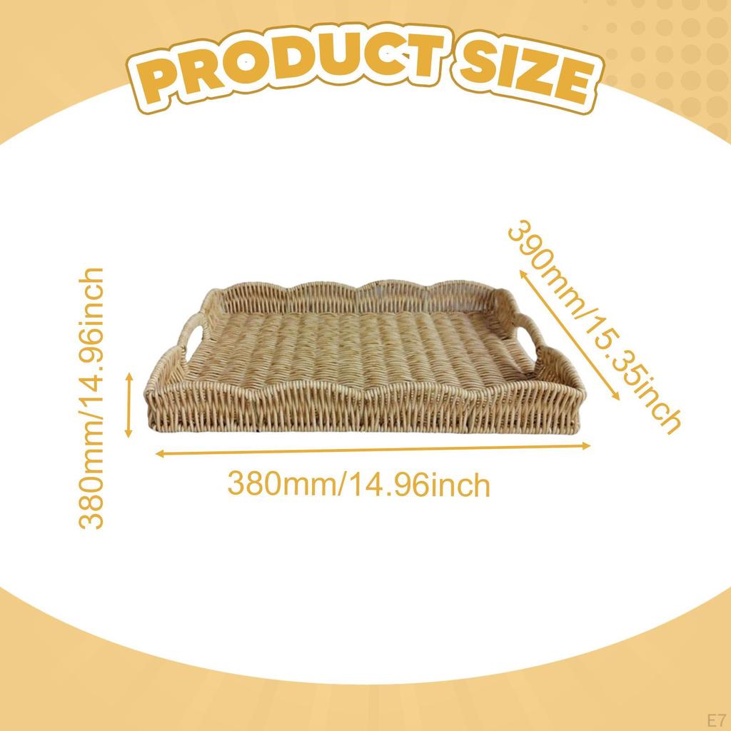 Hand Woven Imitation Rattan Serving Tray with Handles for Breakfast, Drinks, Snack Dining/Coffee