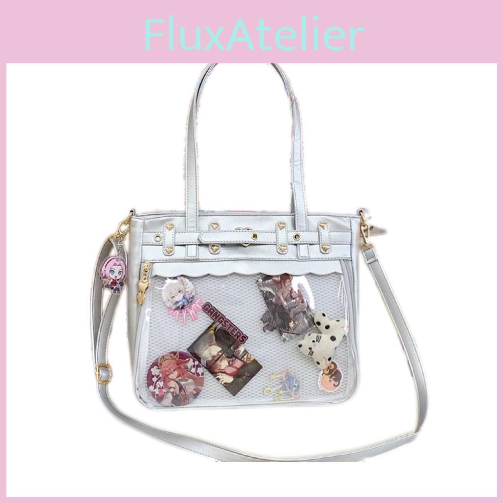 Color Solid Heart Shaped Decor Women Tote Bag With Transparent Compartment