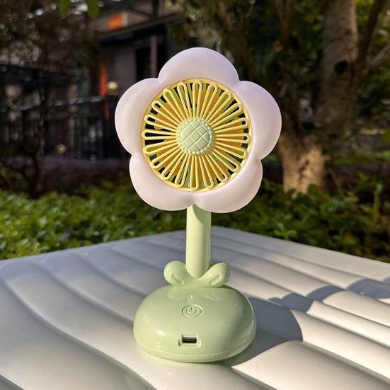 Kleiner Tischventilator mit Bürstenmotor Starker Luftstrom Geräuscharm USB Wiederaufladbar Blumenförmiger Luftkühlventilator