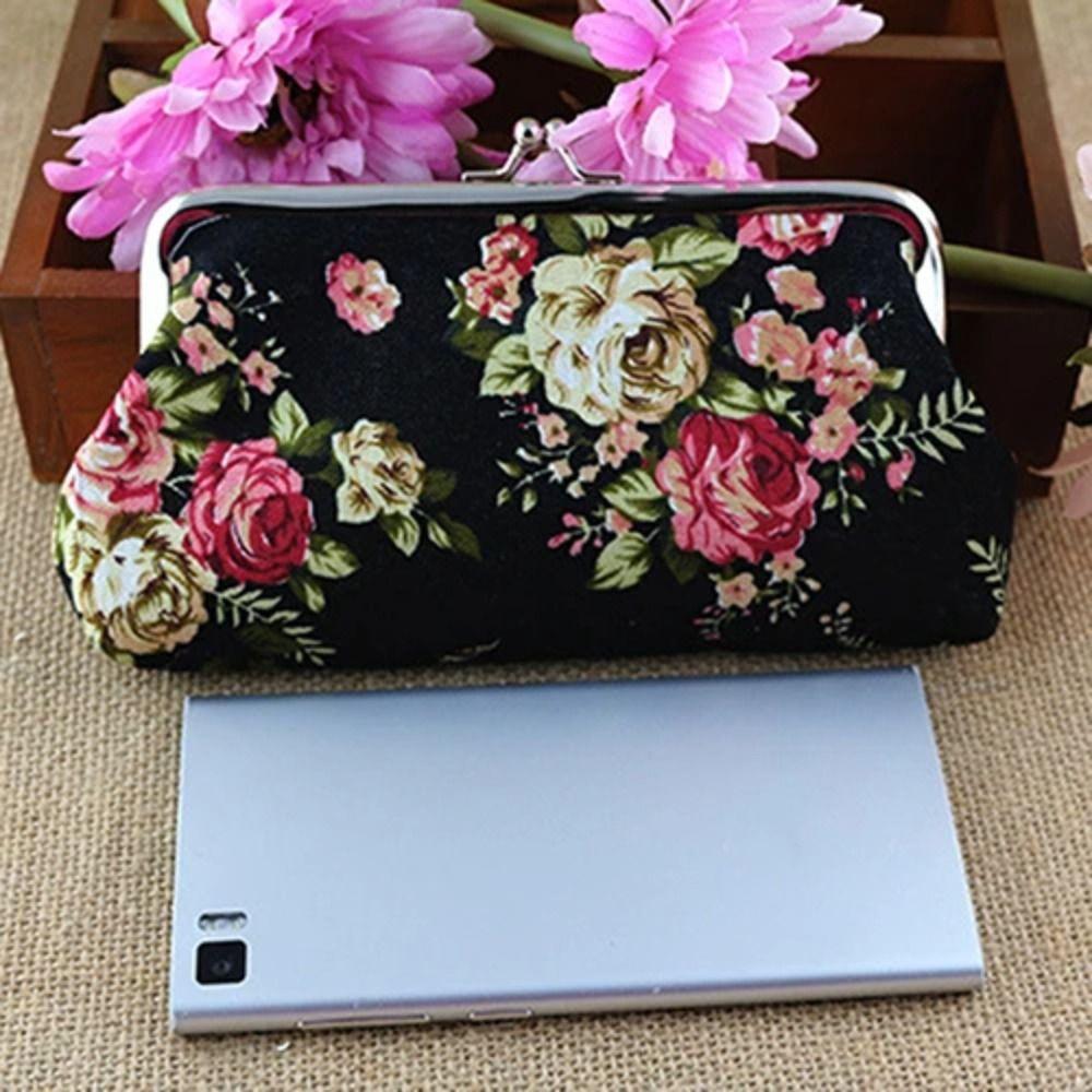 Floral Long Kiss Lock Wallet Retro Money Clutch Bag Creative Coin Purse  Outdoor
