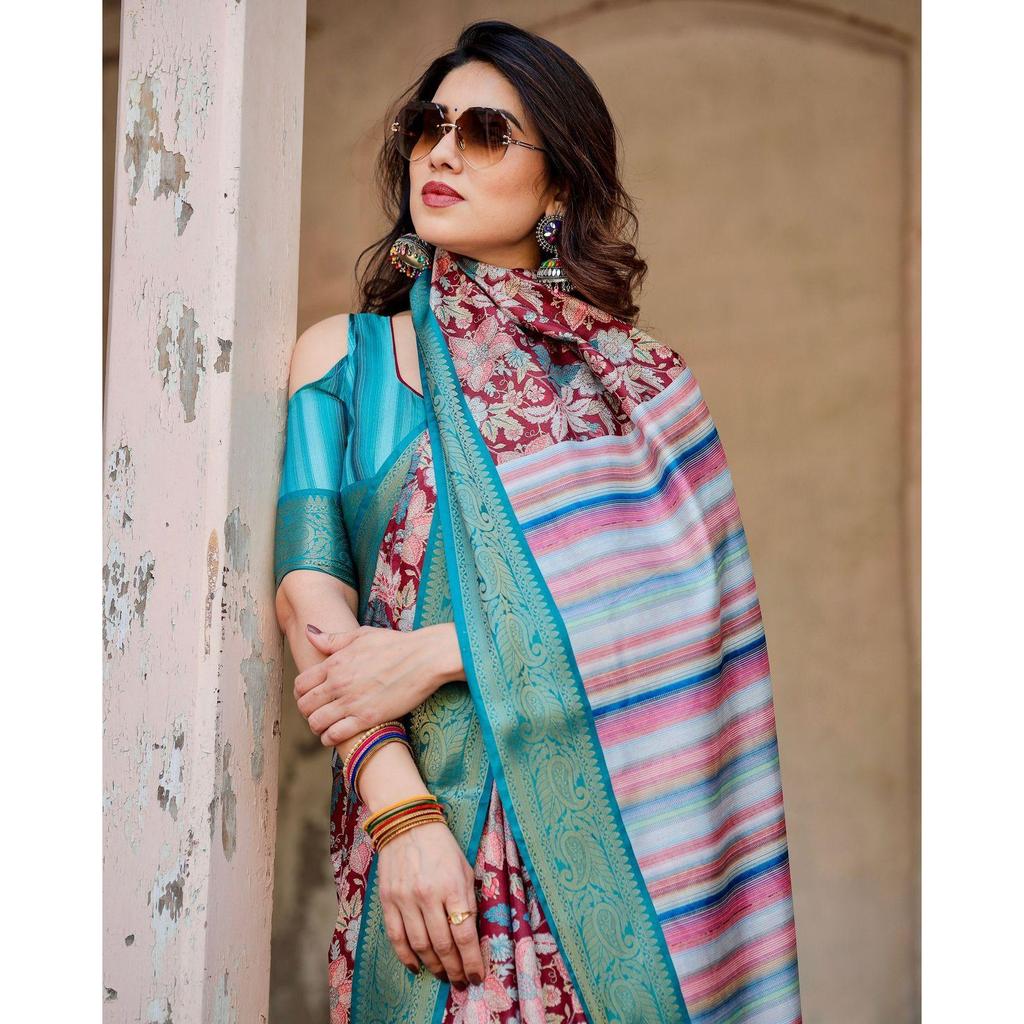 Pure Silk Digital Printed Saree, Exuding Regal Charm With Its Rich Pallu And Intricate