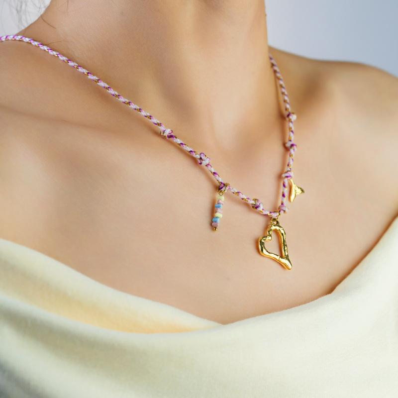 European & American Design Dopamine Color Rope Necklace with Ocean Series Pendant