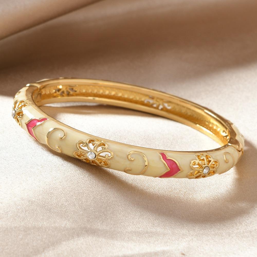 Stile Etnico Lusso Colore Oro Smalto Multicolor Fiore Zircone Bracciale rigido per Donna Fascino Sposa Bracciale a manetta Gioielli Bohemienne Regalo