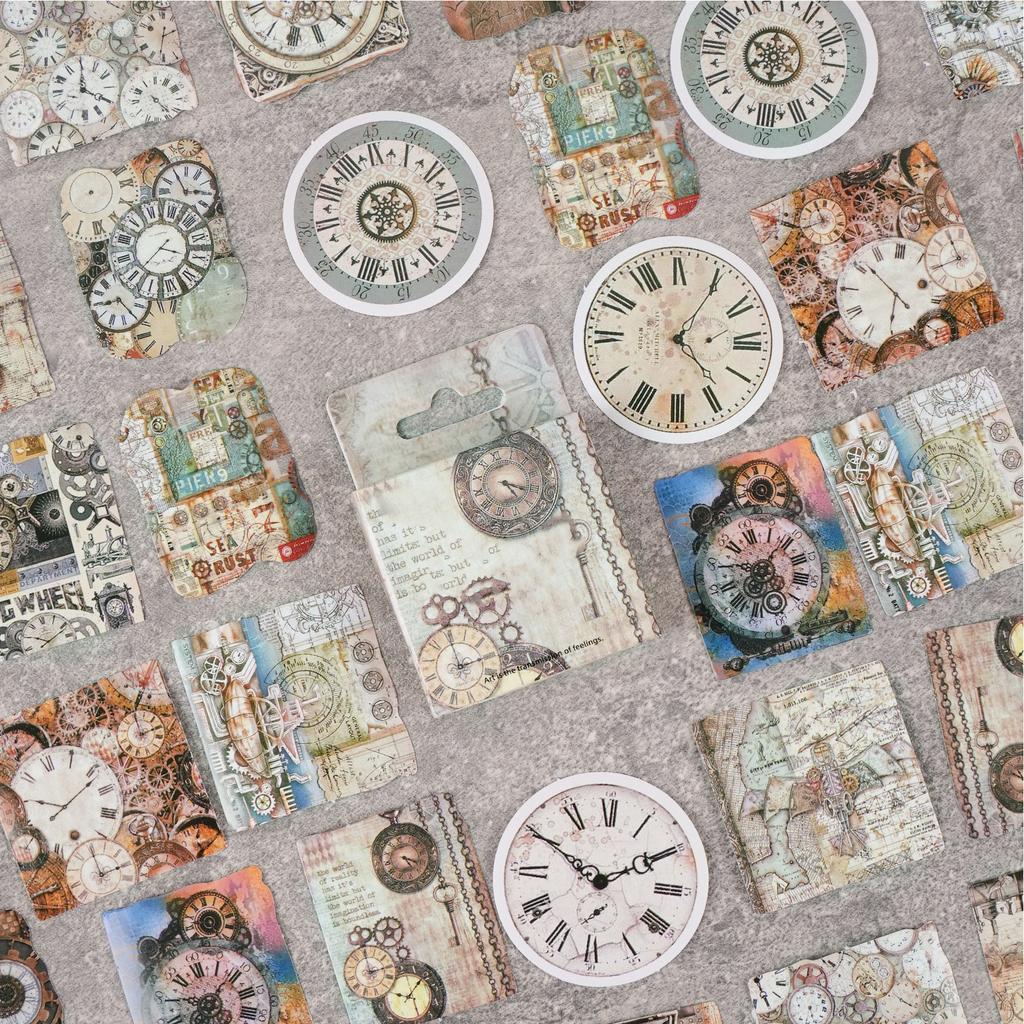 46pcs Diary Decorative Decal Self Adhesive Vintage Clock Pattern Diary Stickers for Handbooks Notebooks Albums Theory