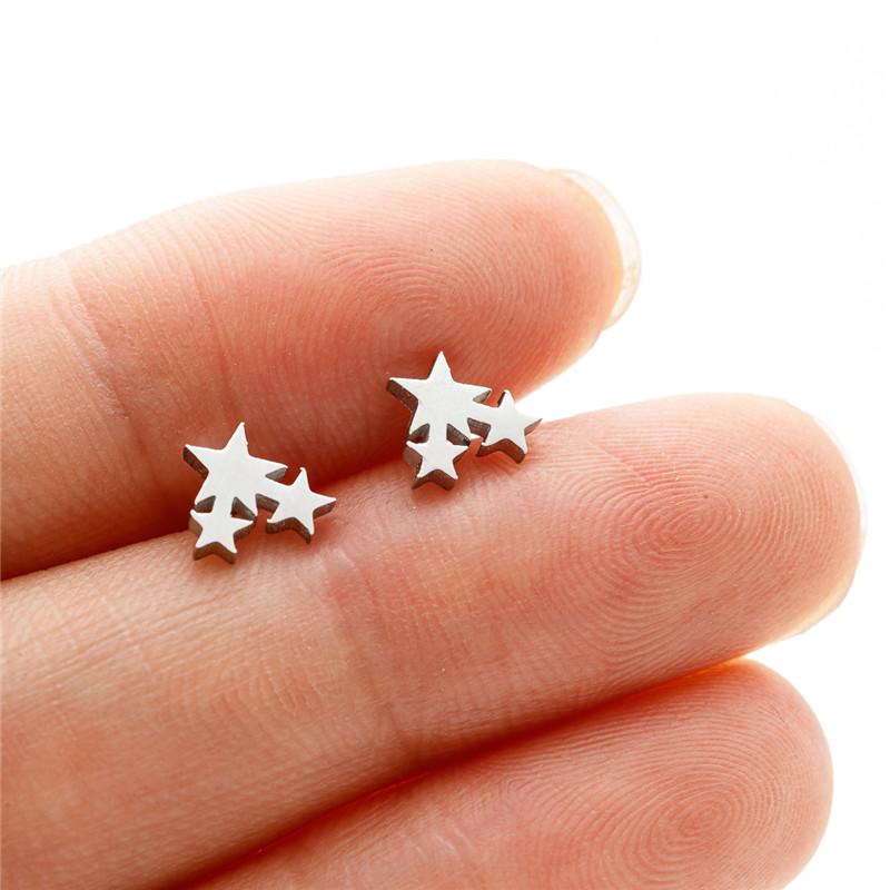 Kleine Edelstahl-Ohrringe Geometrisch Damen Herren Minimalistisch Rund Herz Mond Stern Ohrstecker Dreieck Pendientes Geschenk