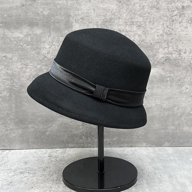 

Wool Top Hat Women French Retro High Quality Felt Hat Bucket Hat Lady Small Basin Hat M（56-58cm）