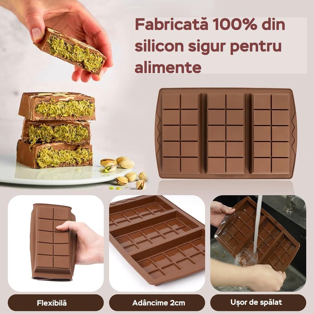 Dubai Chocolate Mold Set, 3x10 Divisions, with 50 Wrapping Foils, Silicone Chocolate Mold, DIY Baking Tool