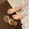 Thick bottom cover toe cool slippers for women to wear 2025 summer new rhinestone thin belt muffin versatile sandals for women
