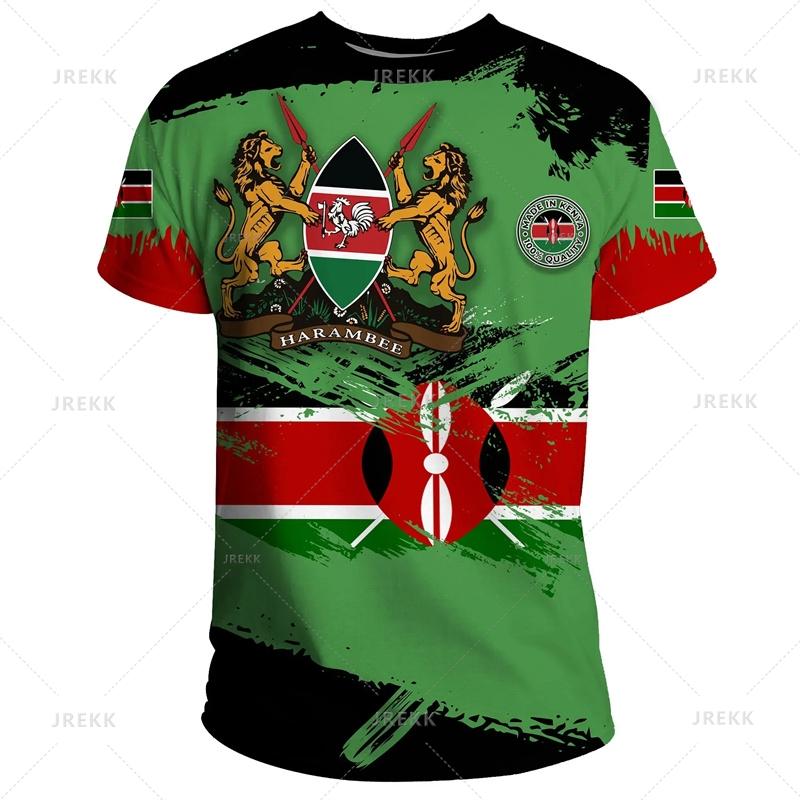 3D Printed Kenya National IndependenceDay T Shirt The Republic-of Kenya Emblem Falg Graphic Short Sleeves Vintage Tee Shirts Top