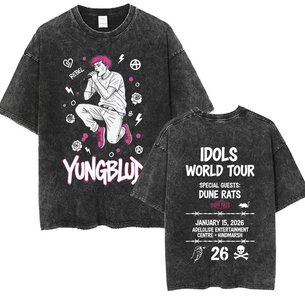 Washed Vintage Rocker Yungblud IDOLS World Tour 2026 T-shirt Men Women Retro Rock Gothic T Shirts Male Casual Oversized T-shirts
