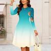 Women Plus Size Round Neck Long Sleeve Clover Printed A Line Flared Dress