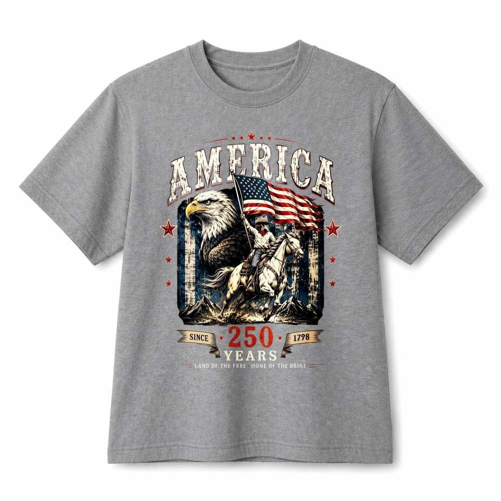 Western Cowboy Eagle America 250 Years Patriotic Graphic Cotton T-Shirt Unisex XL