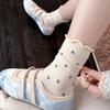 Spring 2026 Floral Mesh Breathable Cotton Socks for Women - Japanese Style, Seamless with Bubble Cuff, Mid-High Tube