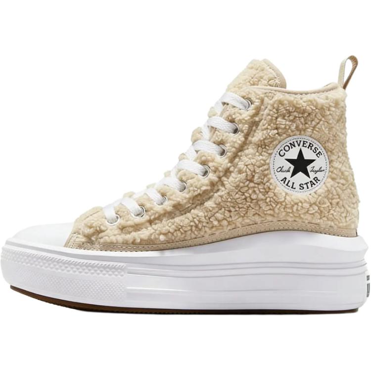 Converse Chuck Taylor All Star Move Platform High GS Sherpa - Beach Stone Kids Sneakers Cream White Black A06794C