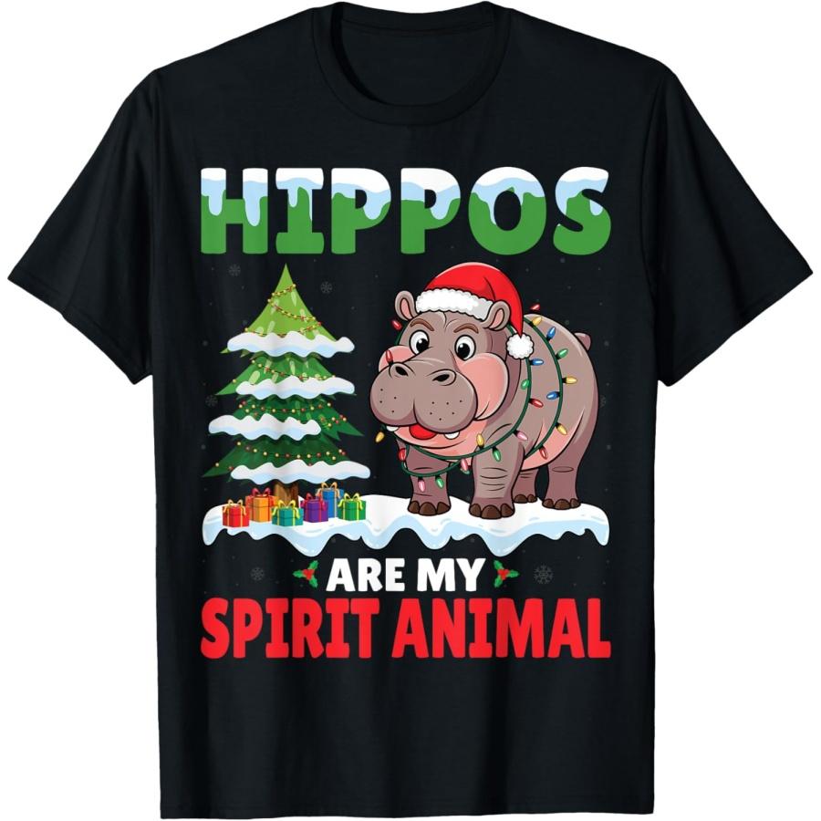 Hippos Are My Spirit Animal - Christmas Hippopotamus Hippo T-Shirt S
