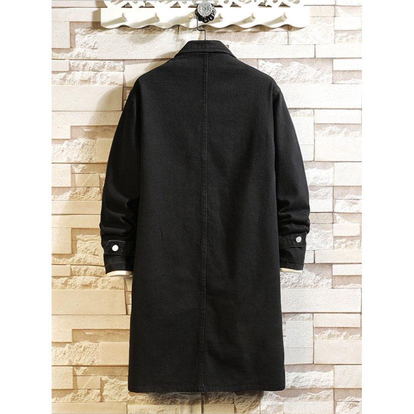 Spring Men Denim Jacket Men Loose Mid-Length Denim Casual Coat Male Turn-Down Collar Trenchcoat Korean Fashion Outerwear