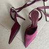 Fashion Street Style Pointed Toe Ankle Lace-up Mules Women Pumps Designer Slingback Thin High Heels Banquet Party Shoes Size: 43