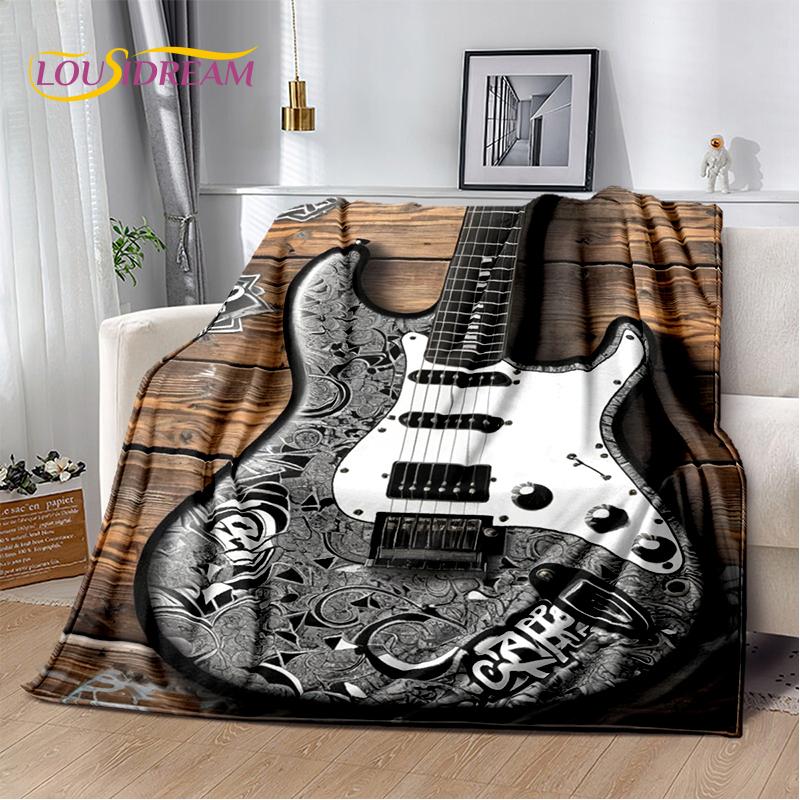 Skull Electric Guitar Classical Guitar Blanket,Soft Throw Blanket for Home Bedroom Bed Sofa Picnic Travel Office Cover Kids Gift