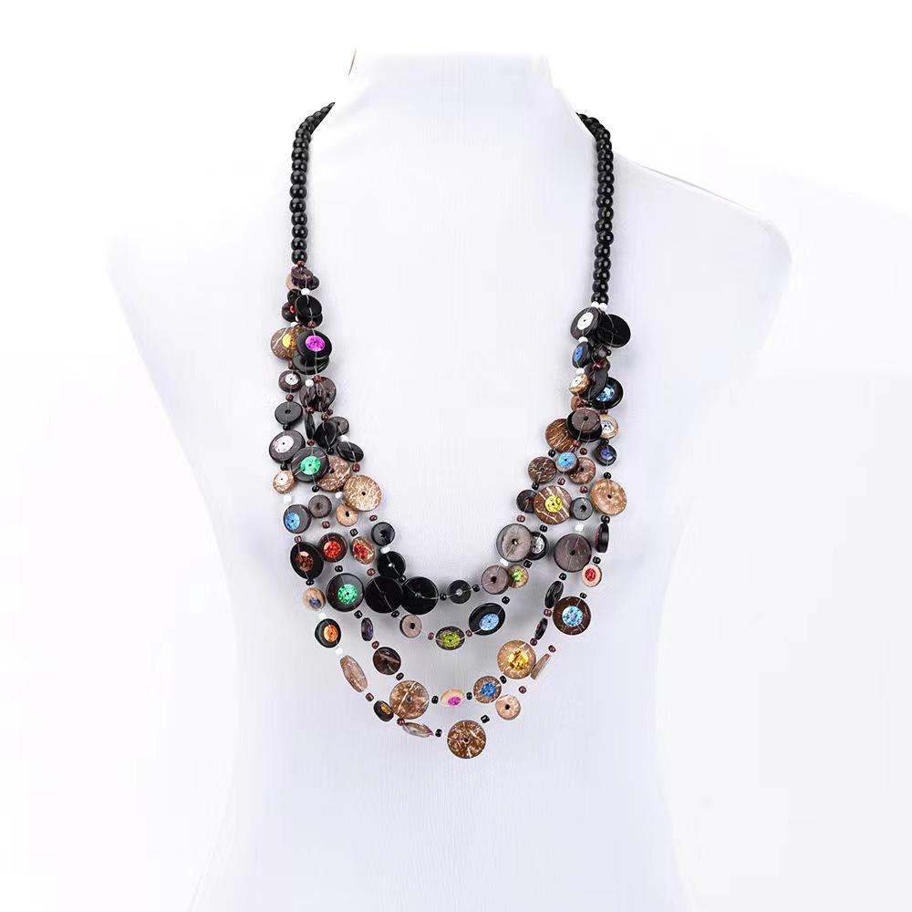 JMXD-Bohemian Ethnic Necklace Women's Black Wood Bead Chain Retro Personalized Long Necklace Handmade Jewelry Collar